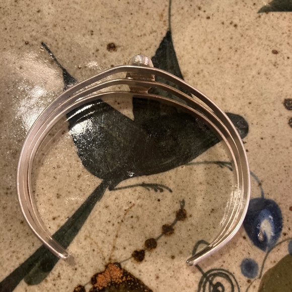 Pair Malachite shell Crystal stone Alpaca Silver bracelet Cuff - Picture 4 of 13